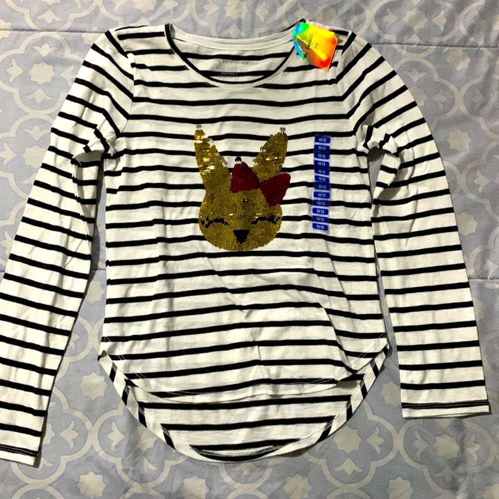 Girls Long sleeve 10/12 white/ black stripe